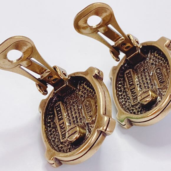 Signed Heidi Daus Bold & Beautiful Crystal Button Clip Earrings Art Deco Revival - Picture 10 of 11